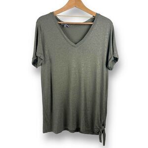 Wit & Wisdom Women's L Short Sleeve Tie‎ Bottom Tee Shimmer Green Linen Blend